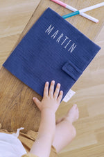 Cahier de coloriage personnalisable lavable et réutilisable en gaze de coton bleu - mazzanne