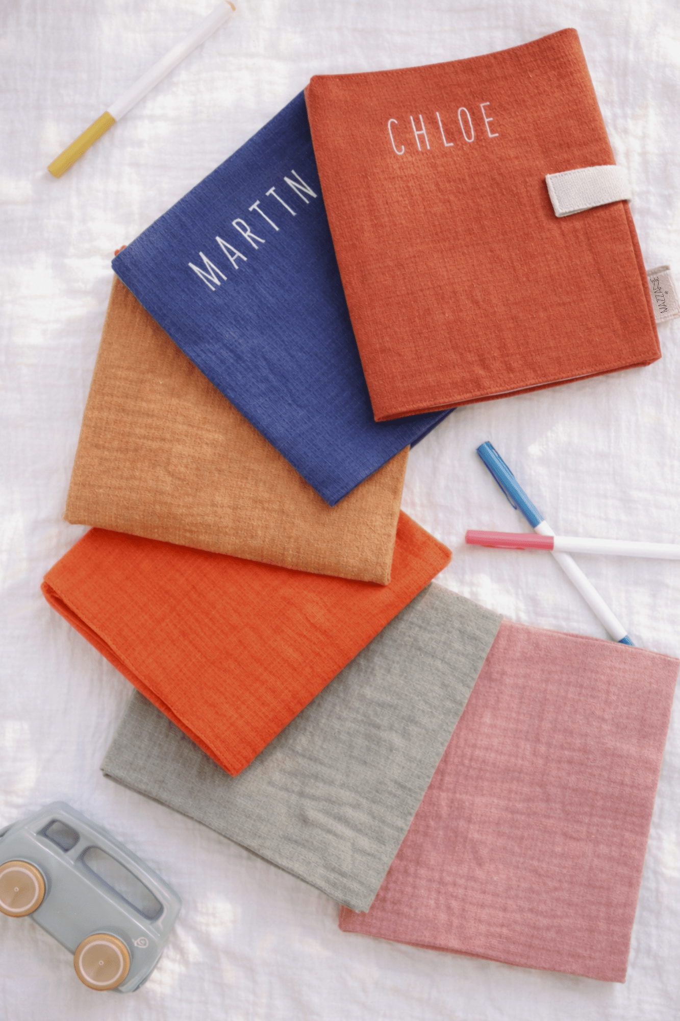 Cahier de coloriage personnalisable lavable et réutilisable en gaze de coton tangerine - Mazzanne