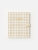 Cahier de coloriage personnalisable lavable et réutilisable en gaze de coton vichy beige - mazzanne