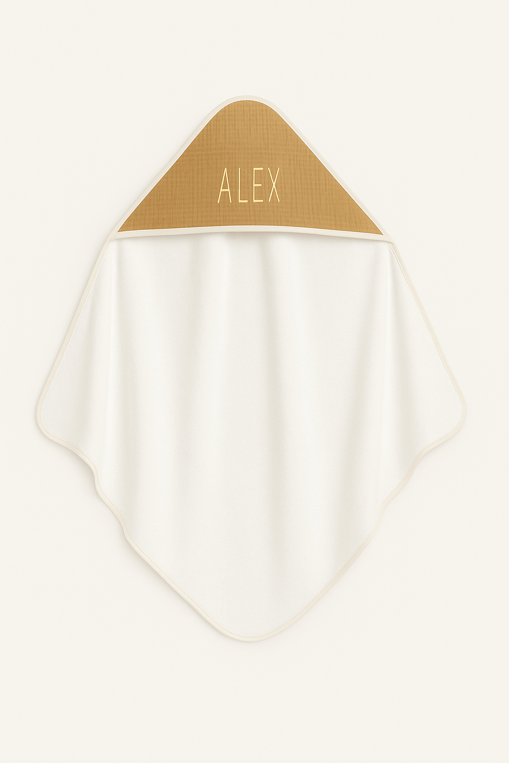 Cape de bain bébé personnalisable en éponge et gaze de coton camel - mazzanne