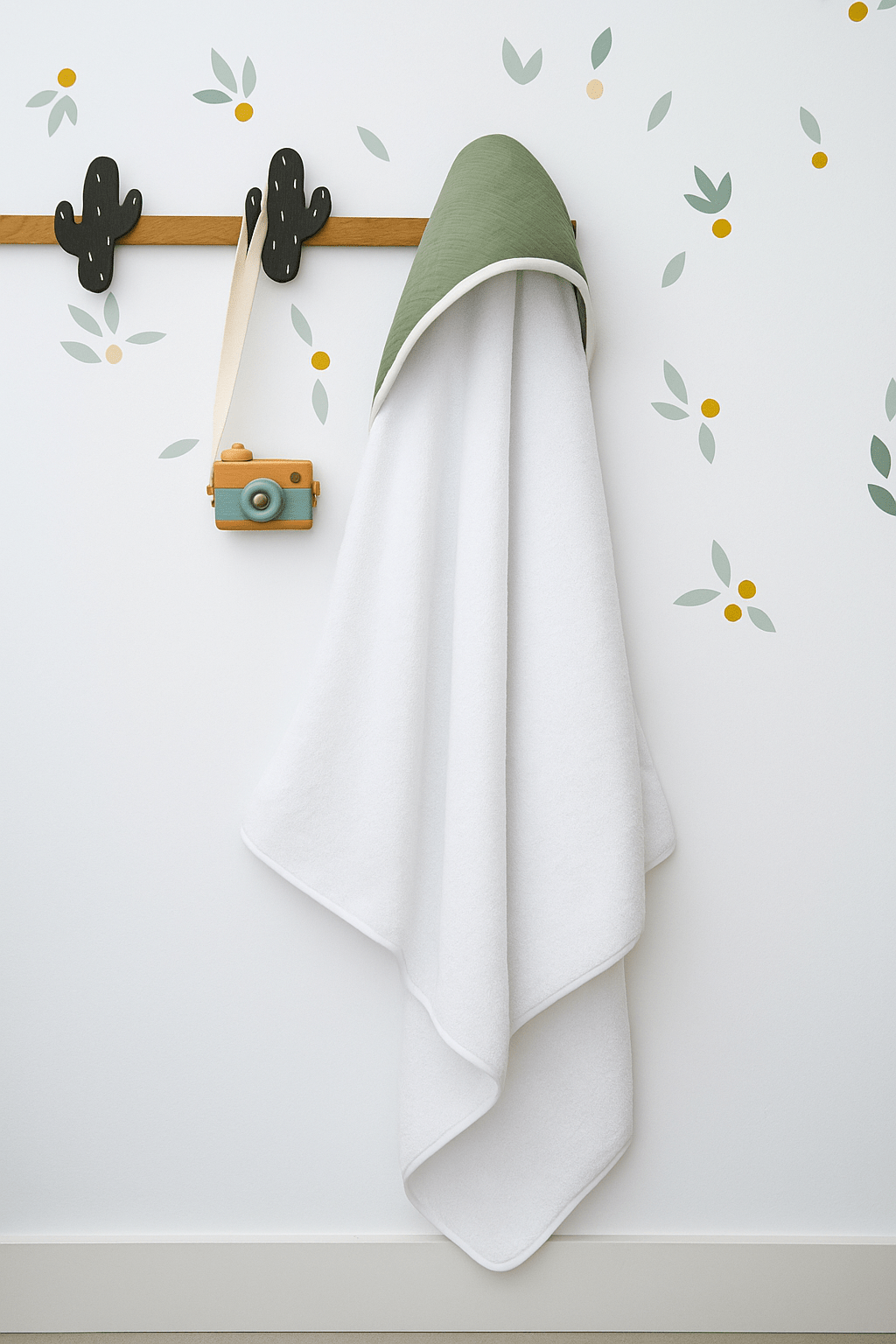 Cape de bain bébé personnalisable en éponge et gaze de coton verte - mazzanne