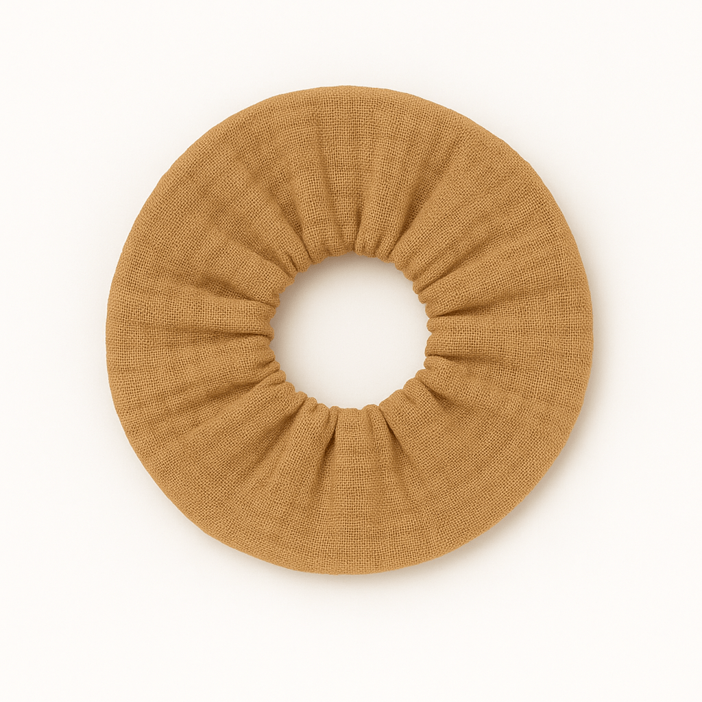 Chouchou cheveux accessoire vêtement femme en gaze de coton camel - mazzanne