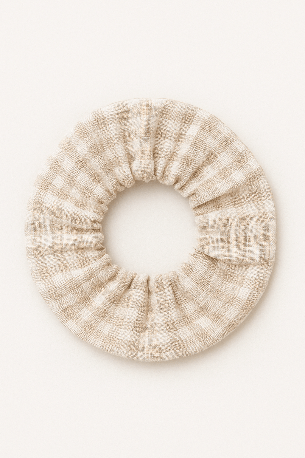Chouchou cheveux accessoire vêtement femme en gaze de coton vichy beige - mazzanne