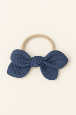 Chouchou cheveux fille nœud accessoire vêtement en gaze de coton bleu - mazzanne