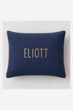 Coussin décoration chambre bébé et enfant personnalisable en gaze de coton bleu - mazzanne