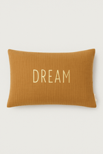 Coussin décoration chambre bébé et enfant personnalisable en gaze de coton camel - mazzanne