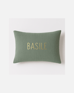 Coussin décoration chambre bébé et enfant personnalisable en gaze de coton vert - mazzanne