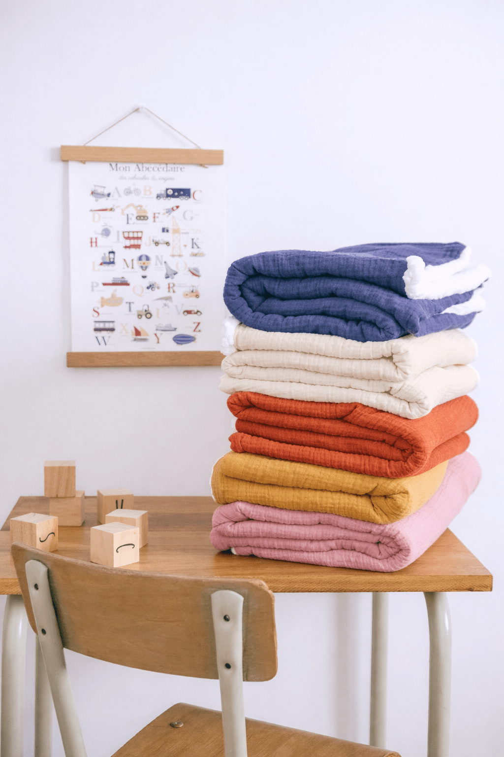 Couverture naissance bébé personnalisable en sherpa et gaze de coton tangerine - Mazzanne