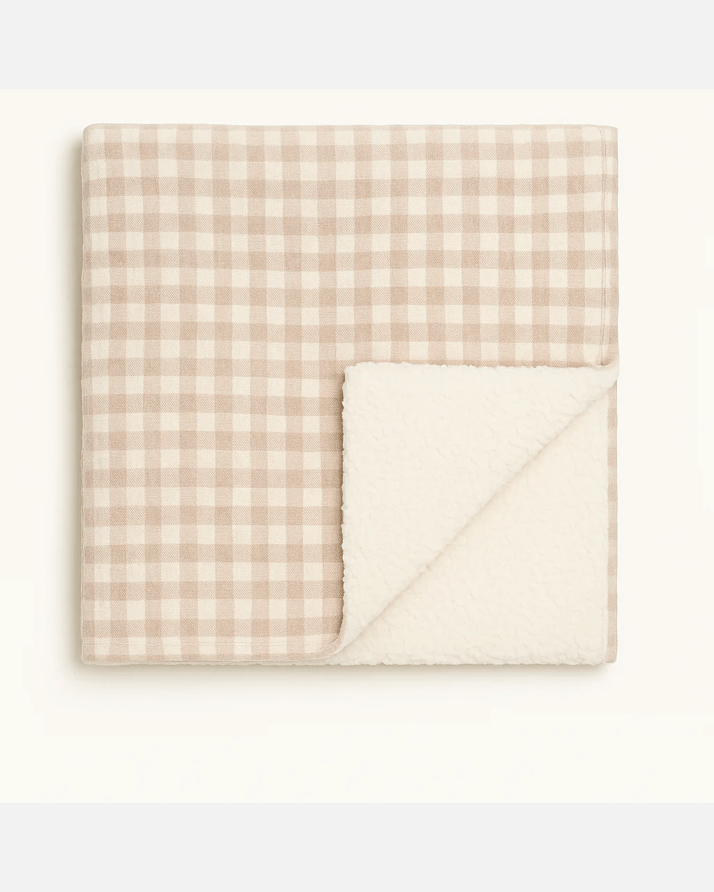 Couverture naissance bébé personnalisable en sherpa et gaze de coton vichy beige - mazzanne
