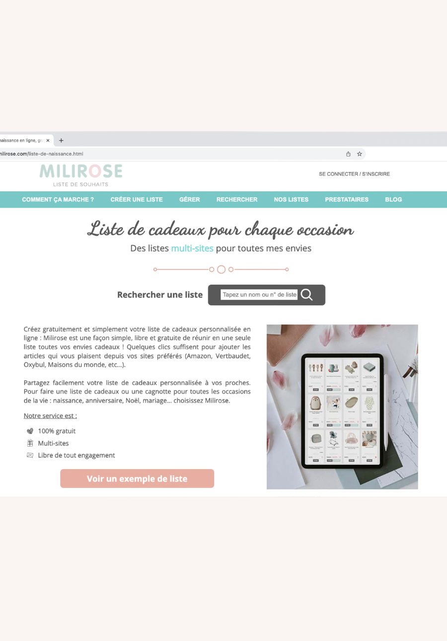 créer une liste de naissance en ligne avec Milirose