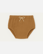 Culotte bloomer bébé personnalisable vêtement en gaze de coton camel - mazzanne