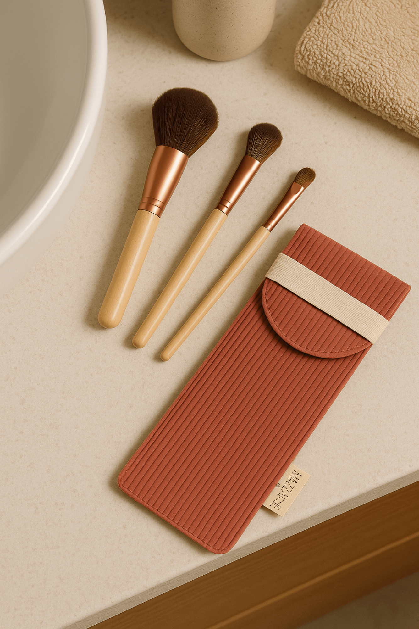 Étui en velours côtelé rose pour couverts, brosse à dents ou pinceaux - Mazzanne