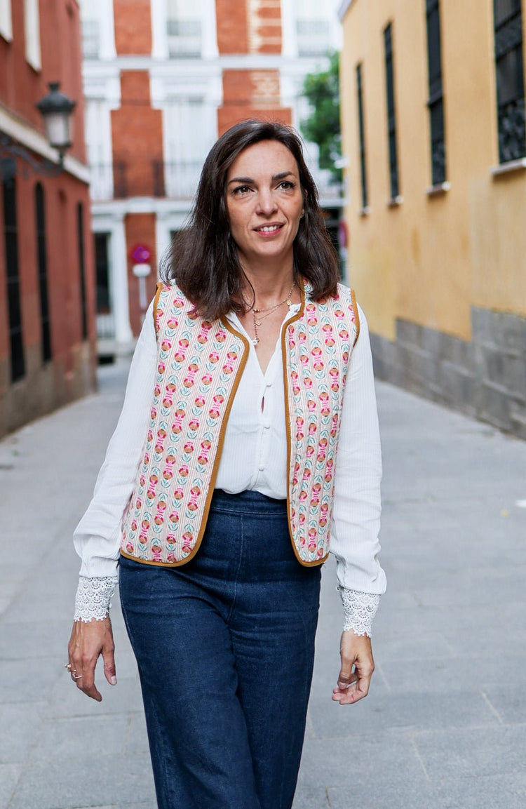 Gilet matelassé réversible femme en coton imprimés floraux - Mazzanne