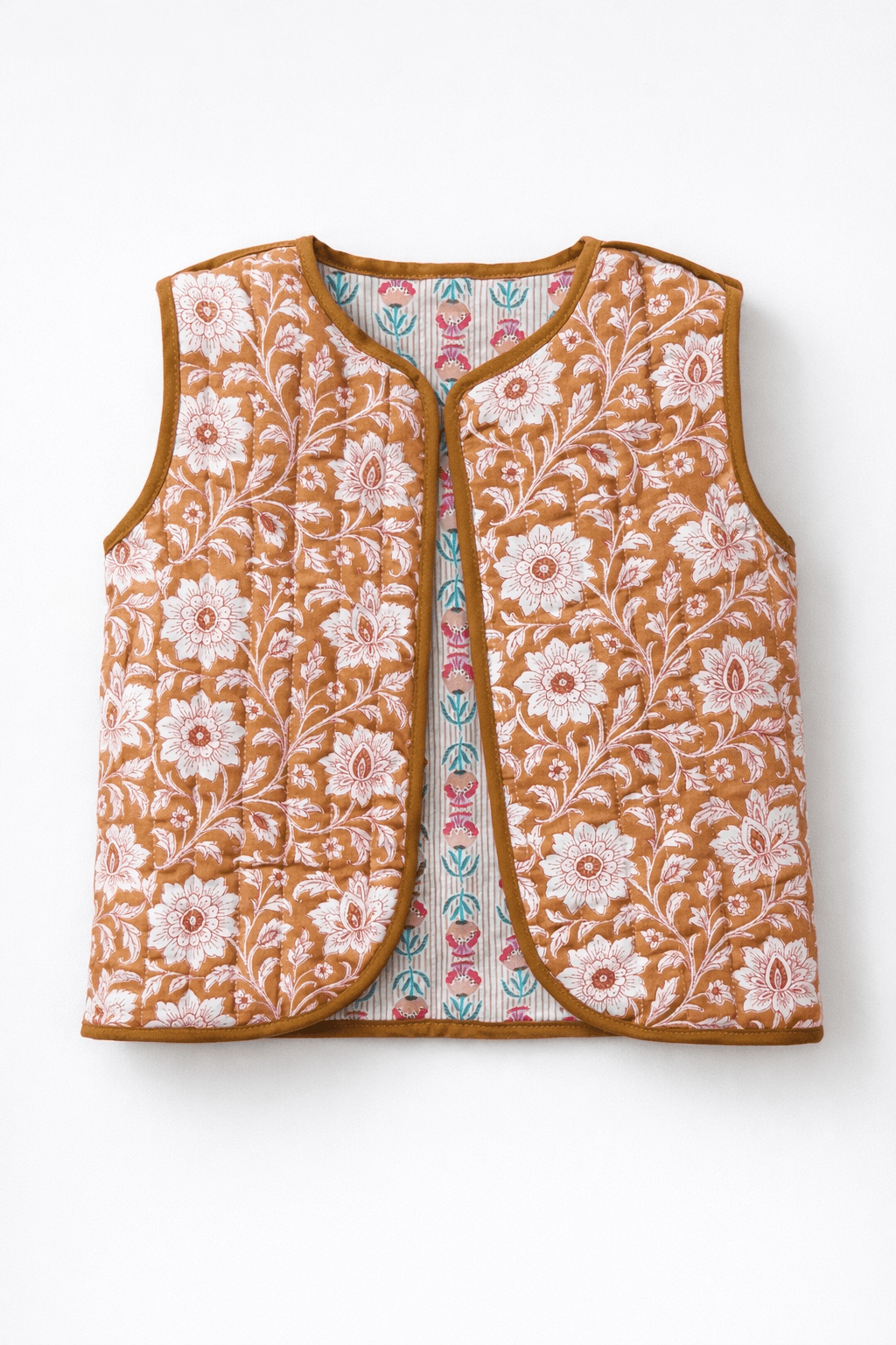 Gilet matelassé réversible fille en coton imprimés floraux - Mazzanne