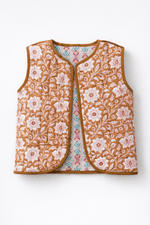 Gilet matelassé réversible fille en coton imprimés floraux - Mazzanne
