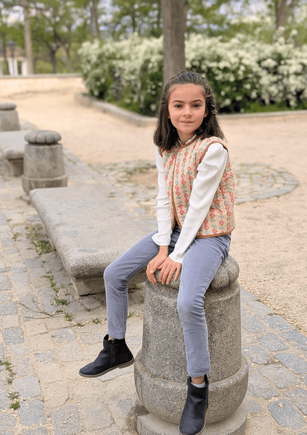 Gilet matelassé réversible fille en coton imprimés floraux - Mazzanne