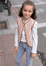 Gilet matelassé réversible fille en coton imprimés floraux - Mazzanne
