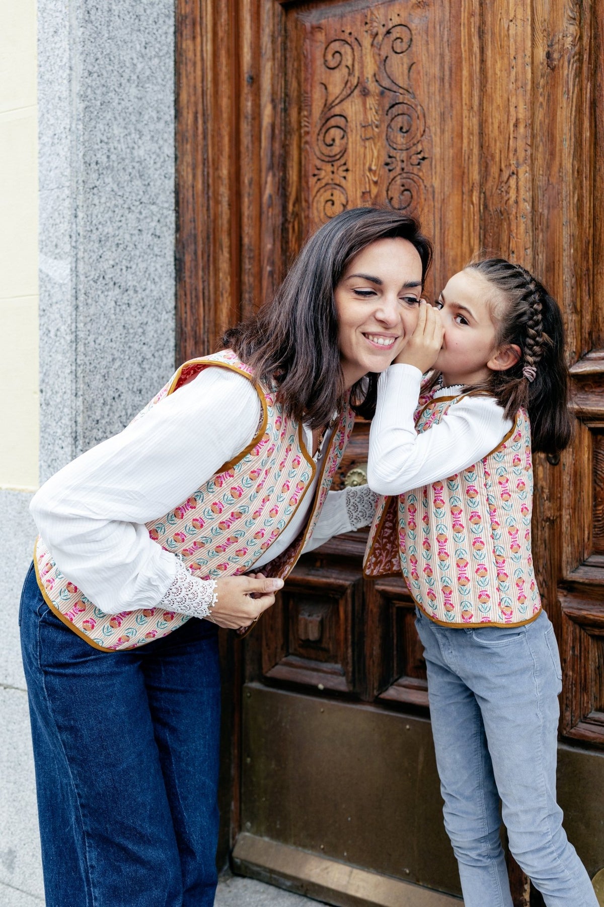 Gilet matelassé réversible fille en coton imprimés floraux - Mazzanne