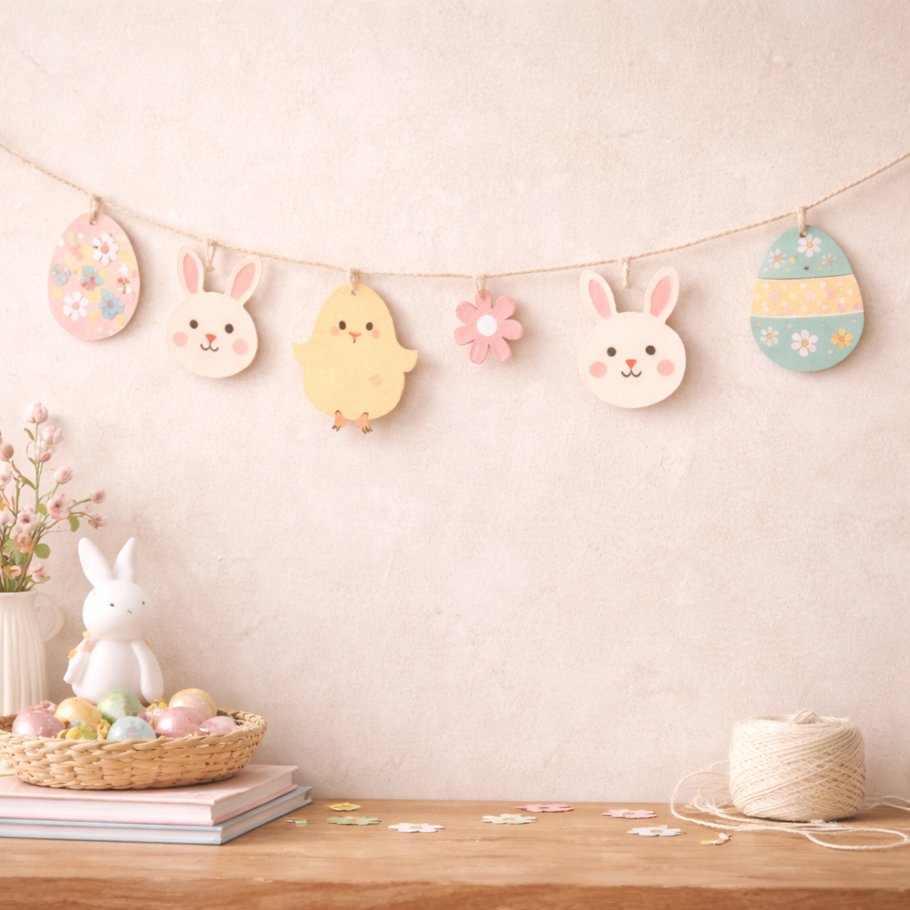 guirlande de pâques diy enfant en papier avec lapins et œufs décoration pâques fait maison