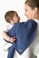 Lange bébé personnalisable en gaze de coton bleu fait main