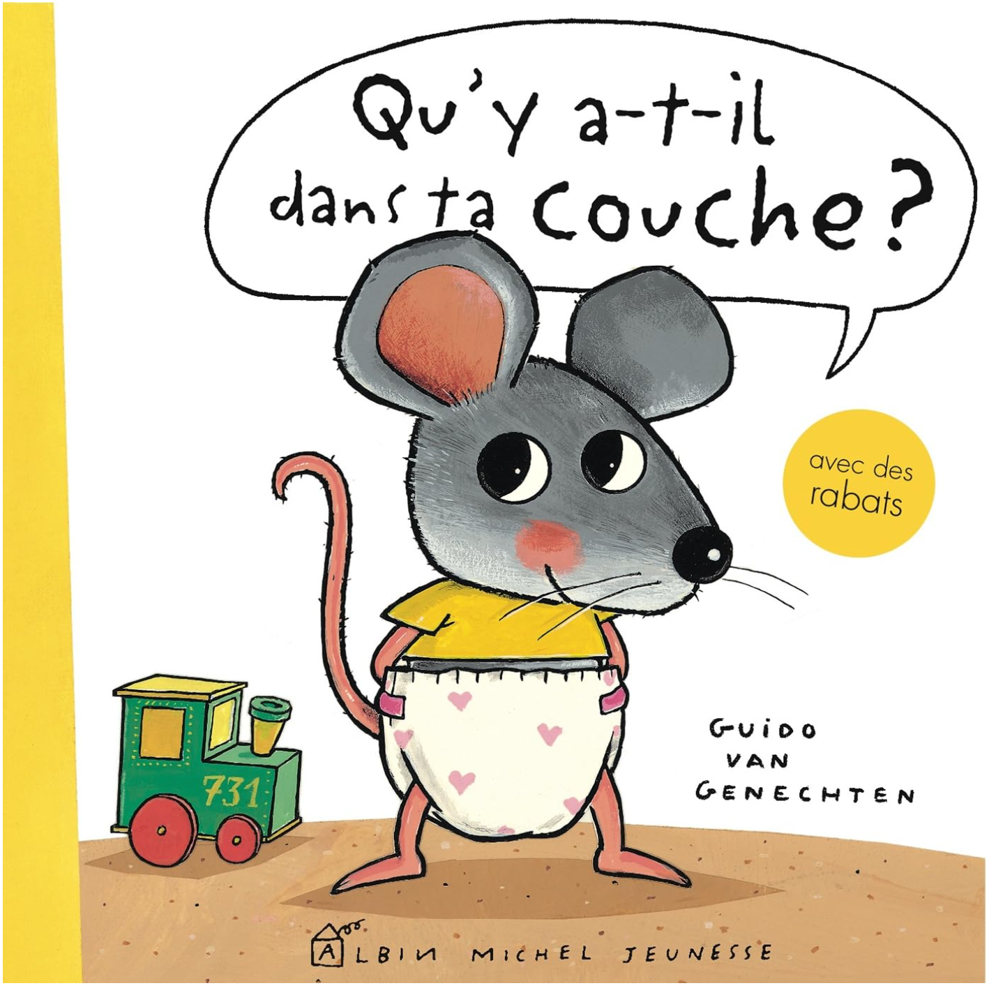 Couverture du livre Qu’y a-t-il dans ta couche ? de Guido Van Genechten sur l’apprentissage de la propreté.