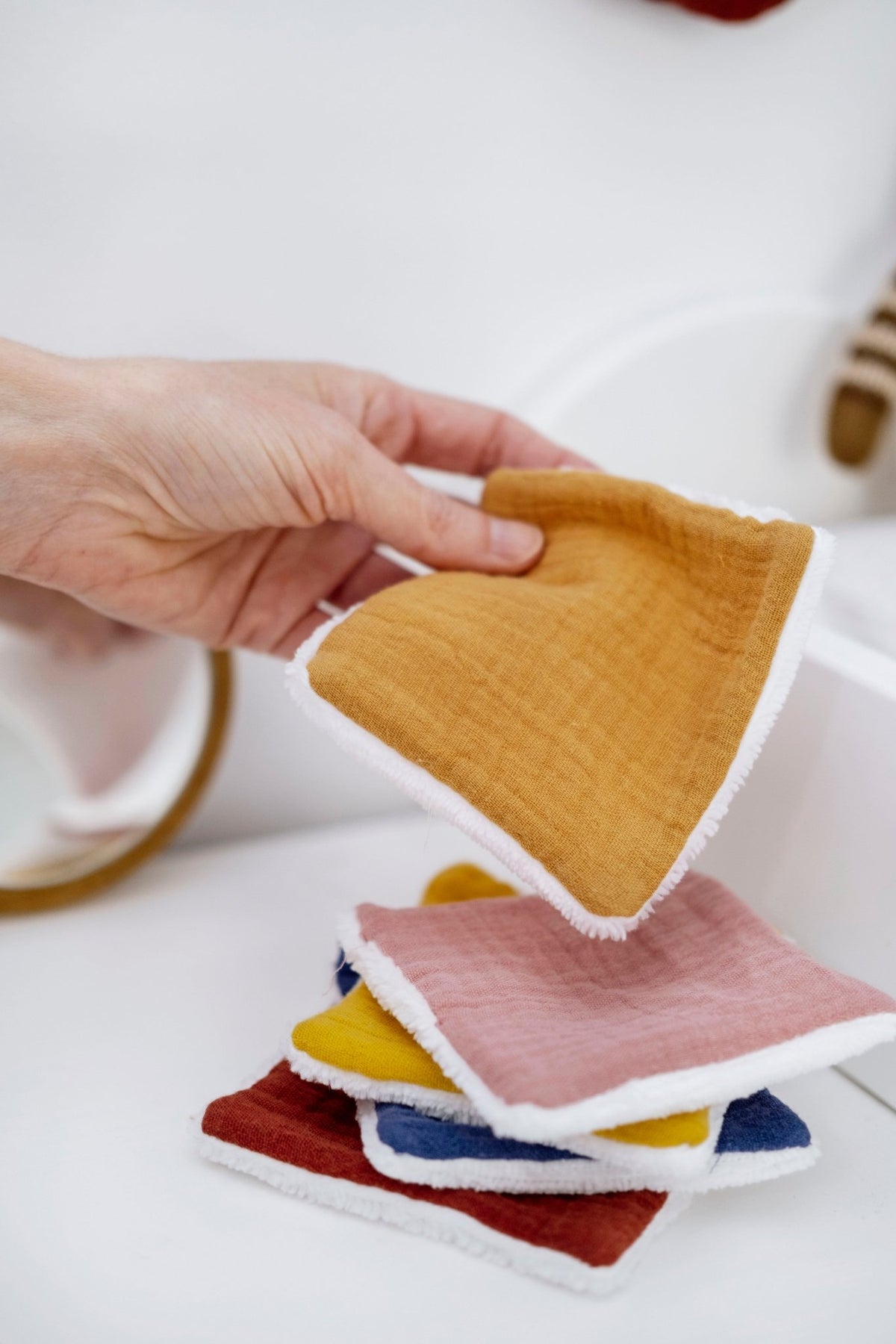 Lot de 5 lingettes bébé lavables et réutilisables en gaze de coton et tissu éponge bambou - mazzanne