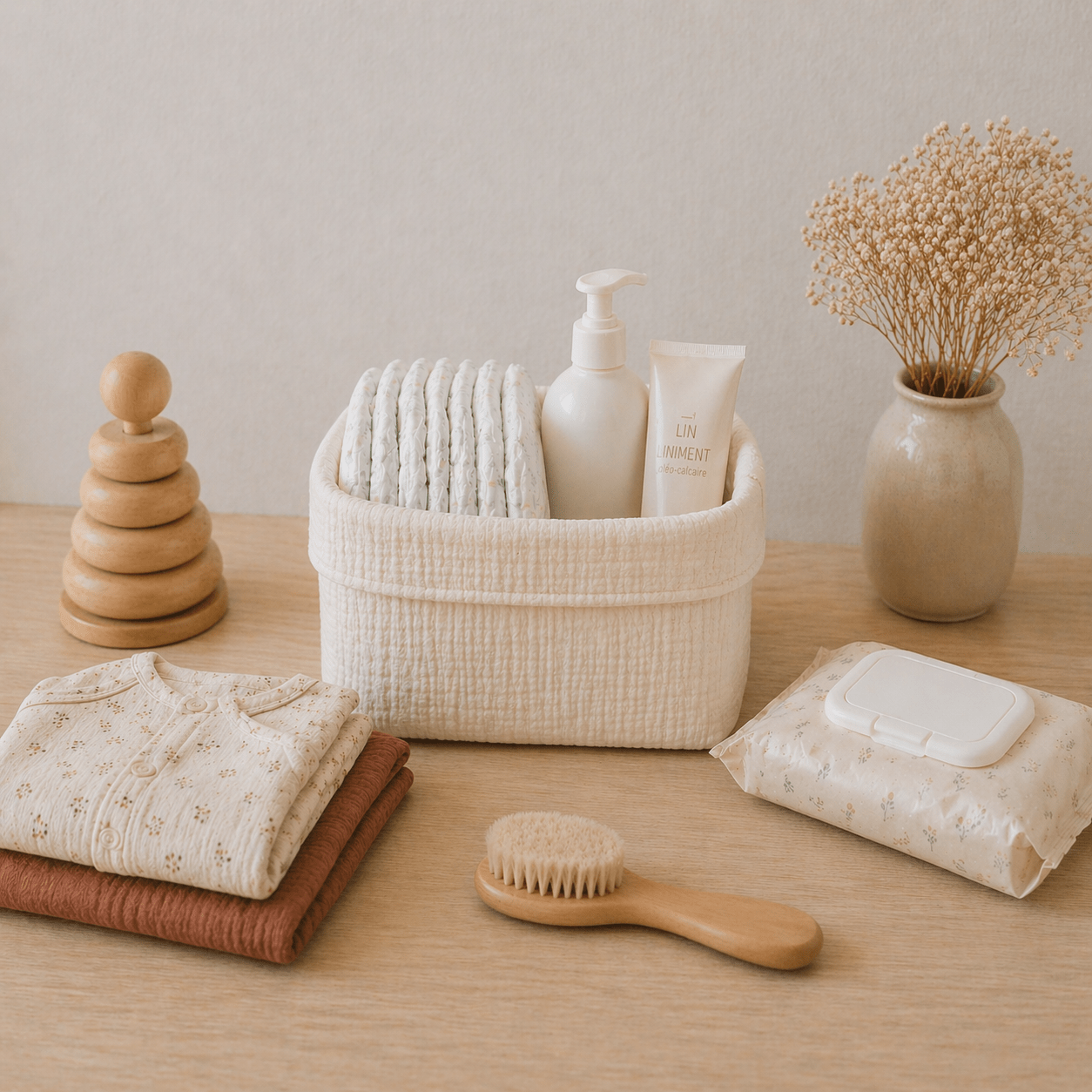 Panière de rangement bébé et enfant personnalisable en gaze de coton écru - Mazzanne