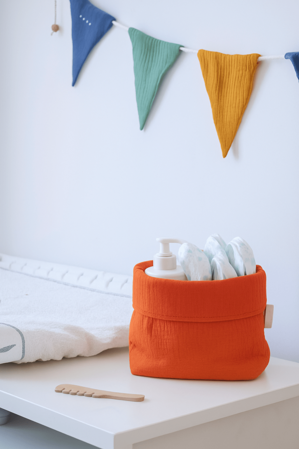 Panière de rangement bébé et enfant personnalisable en gaze de coton tangerine - mazzanne