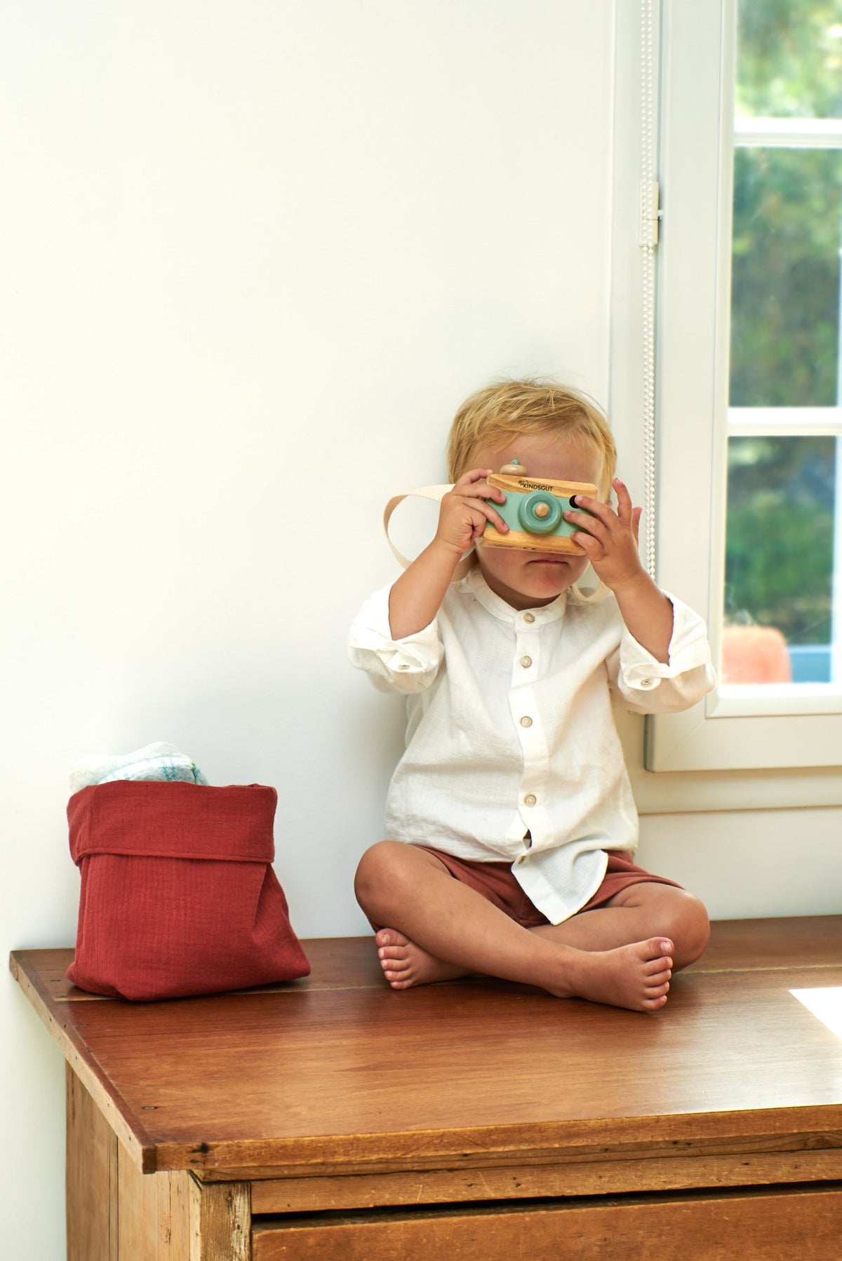 Panière de rangement bébé et enfant personnalisable en gaze de coton terracotta - mazzanne
