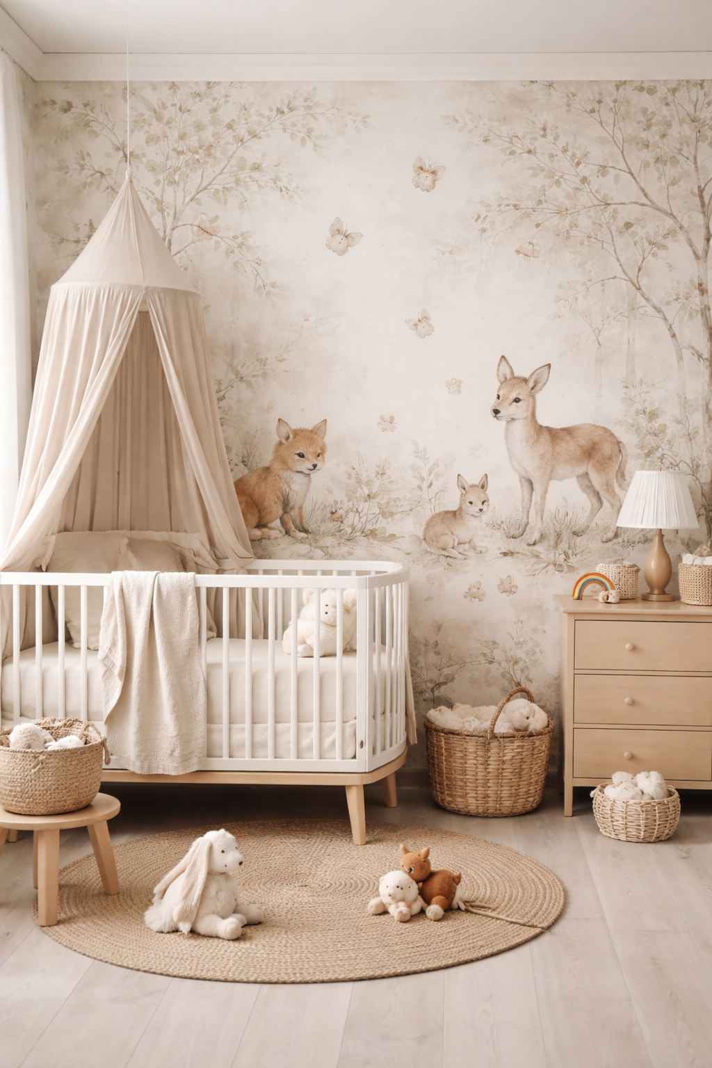 papier peint animaux tons pastels doux pour décoration chambre de bébé