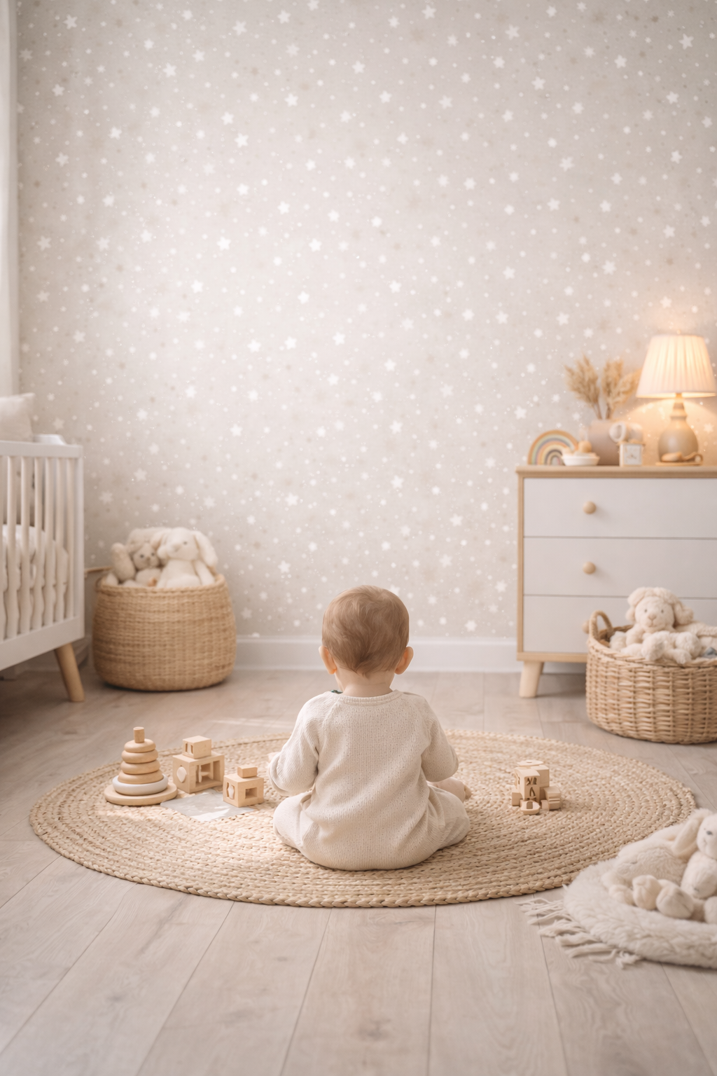 papier peinte étoile décoration douce chambre bébé tons neutres et naturels