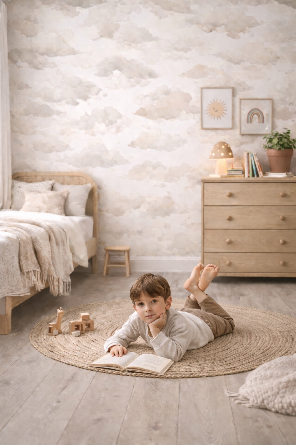 papier peint nuages décoration chambre enfant douce et naturelle