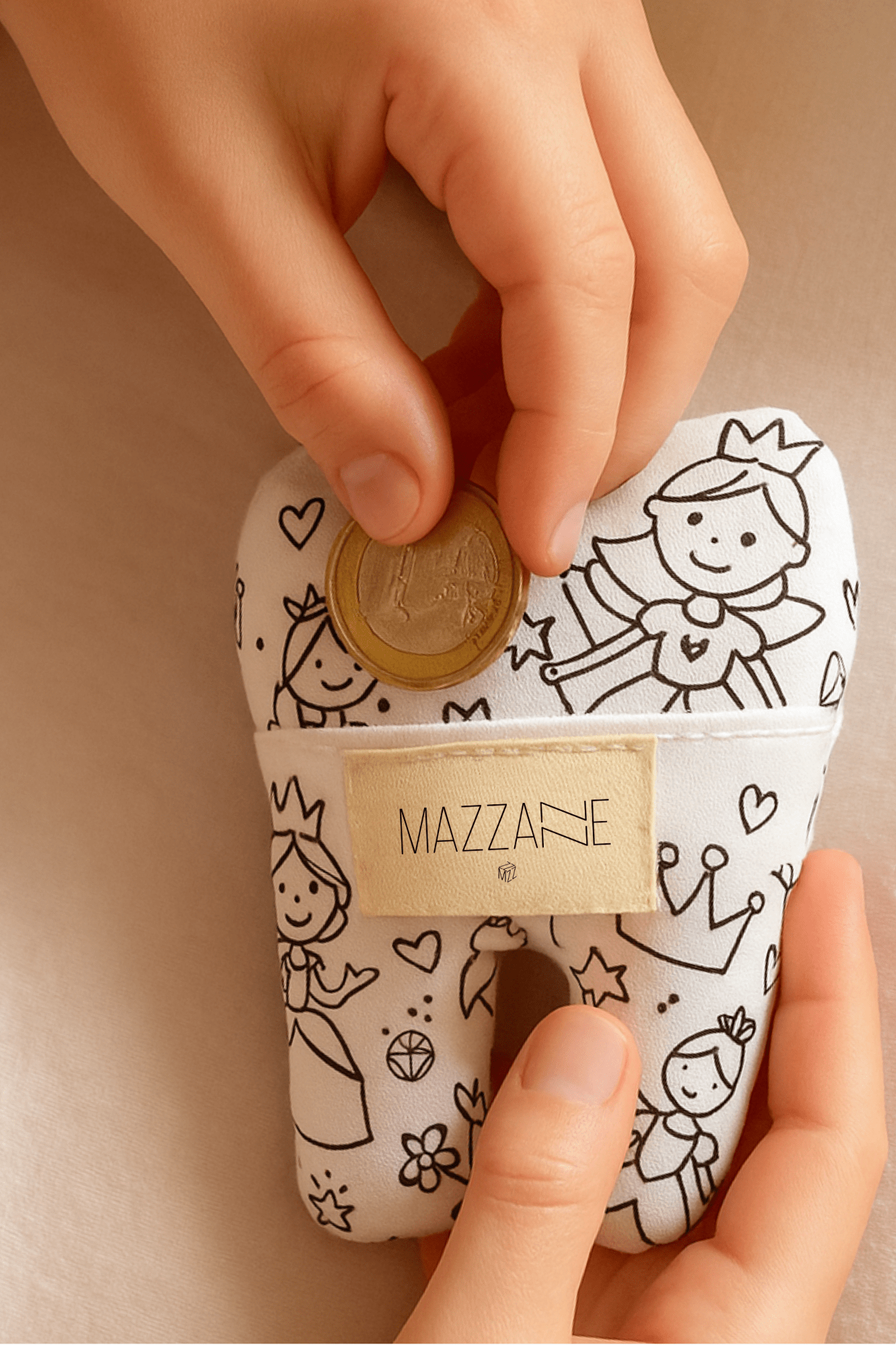 Pochette à dent de lait pour la petite souris en tissu à colorier motif princesses - Mazzanne