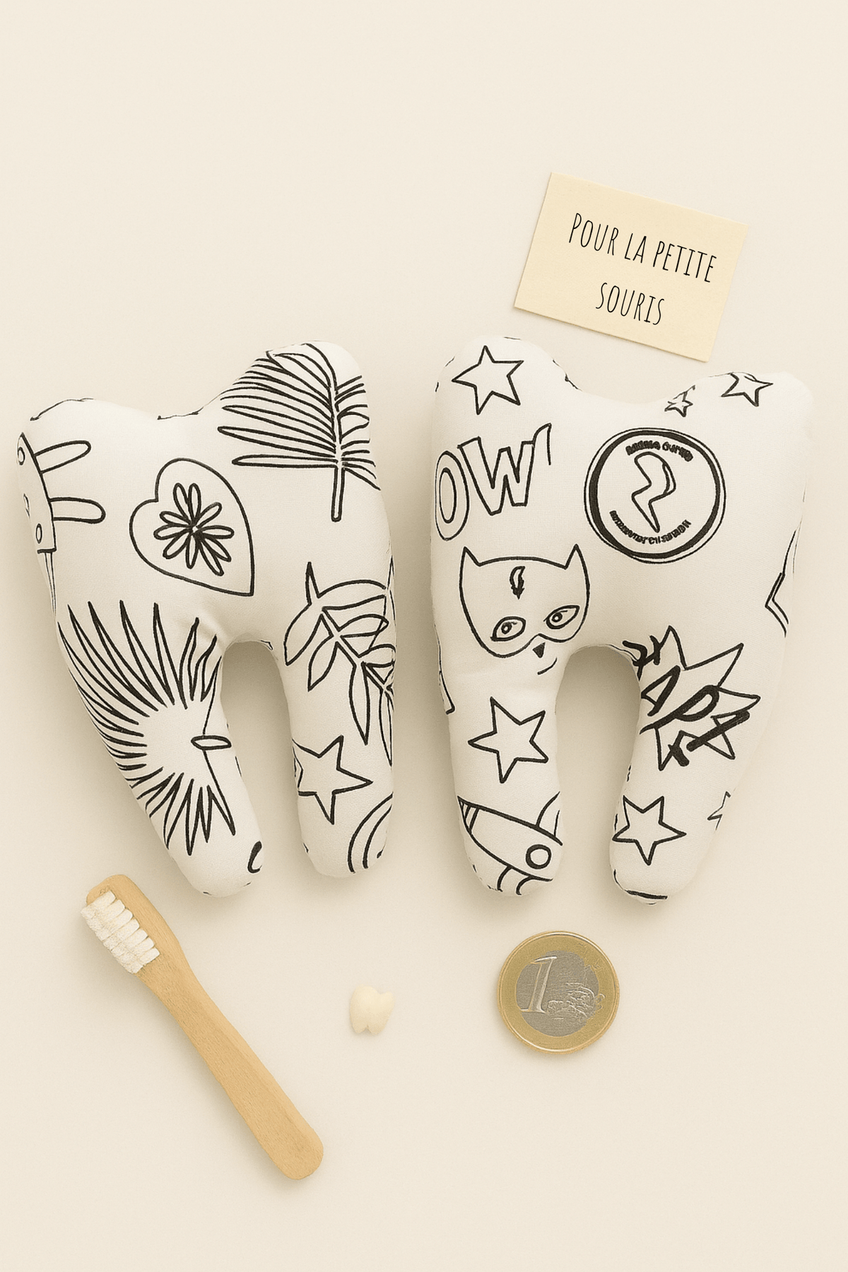 Pochette à dent de lait pour la petite souris en tissu à colorier motif superhéros et jungle- Mazzanne