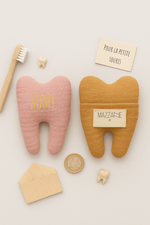 Pochette à dent de lait pour la petite souris personnalisable en gaze de coton à fleurs - Mazzanne