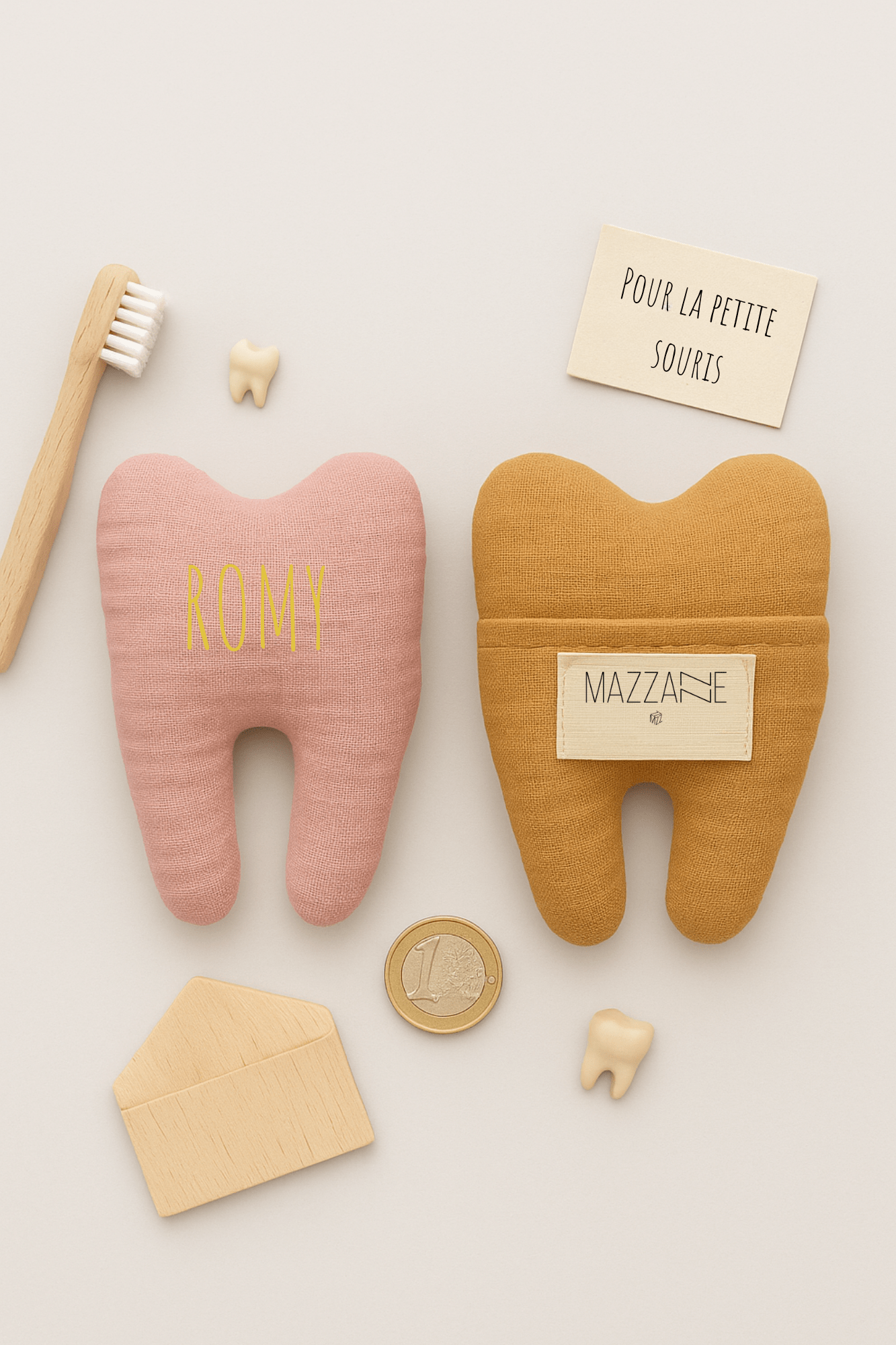 Pochette à dent de lait pour la petite souris personnalisable en gaze de coton à fleurs - Mazzanne