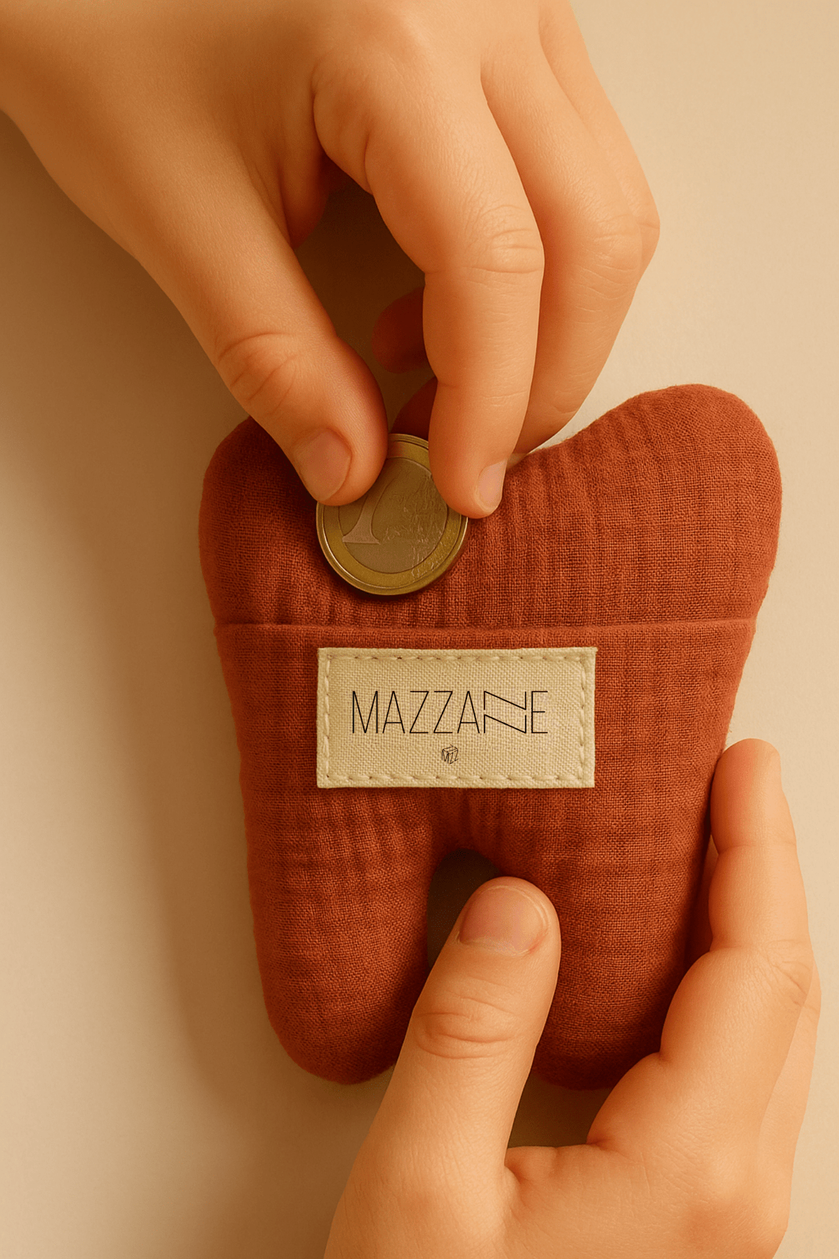 Pochette à dent de lait pour la petite souris personnalisable en gaze de coton terracotta - Mazzanne