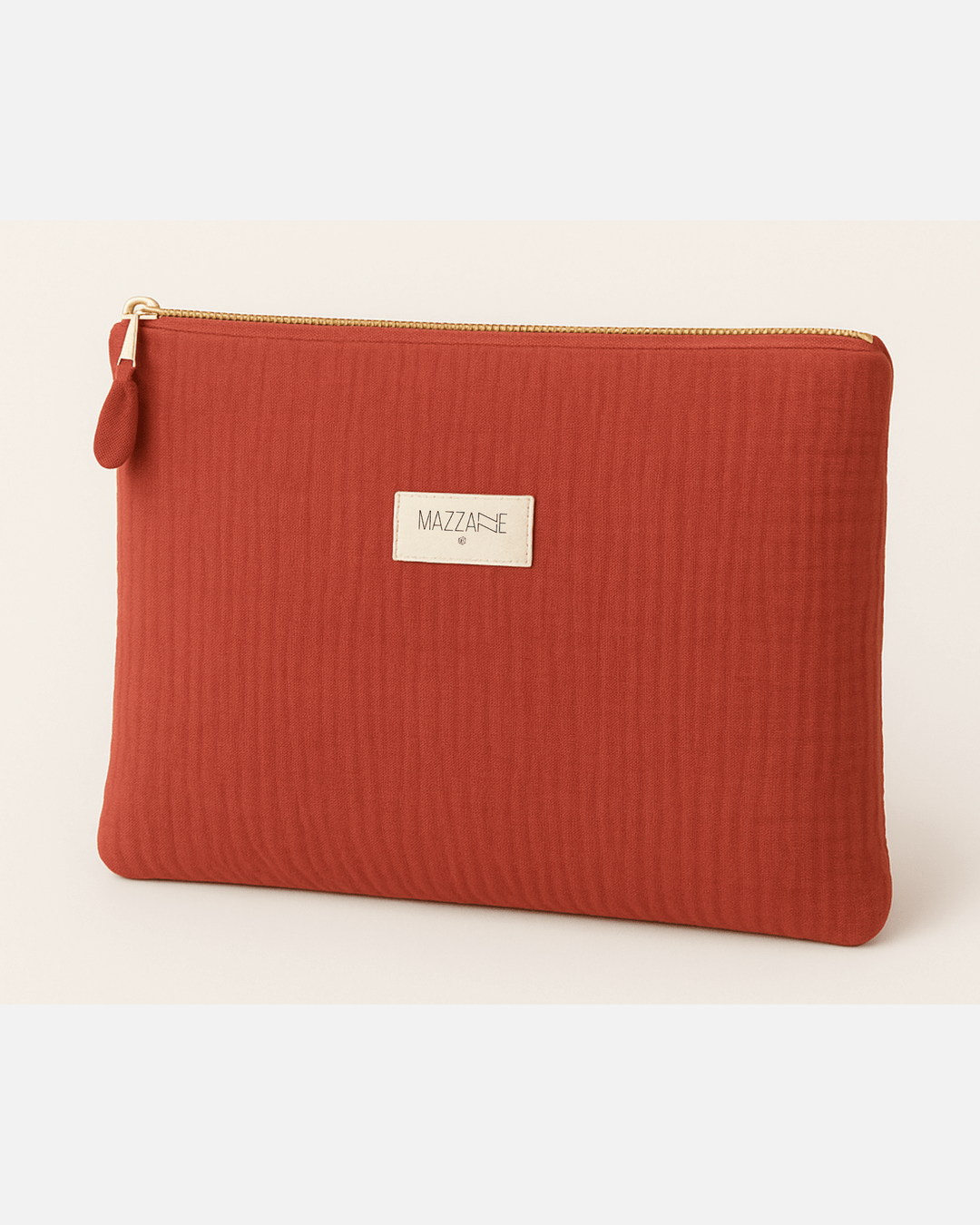 Pochette d’ordinateur portable femme personnalisable rembourrée en gaze de coton terracotta personnalisable - mazzanne