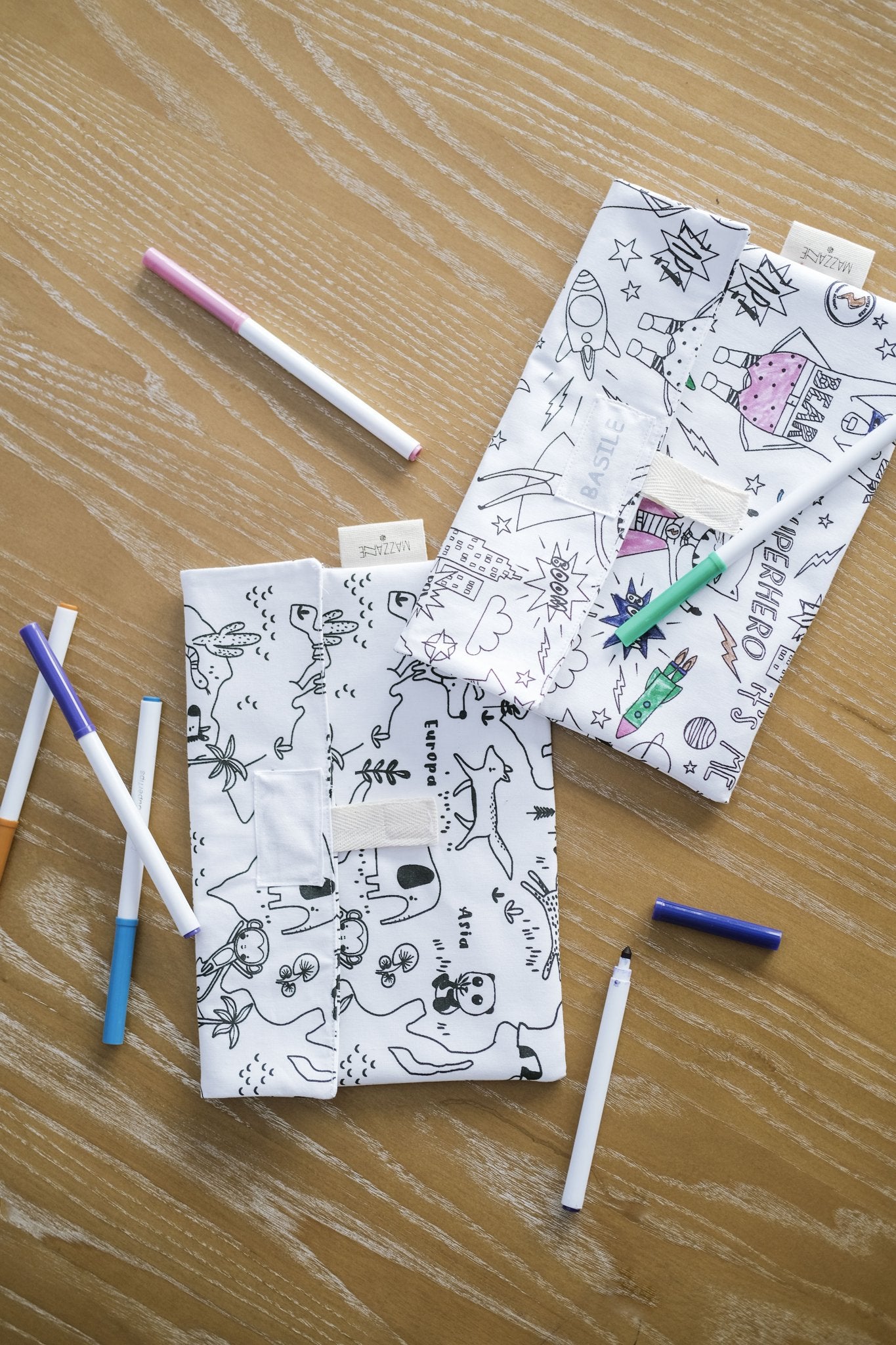 Pochette enfant en tissu à colorier princesses lavable et réutilisable - mazzanne
