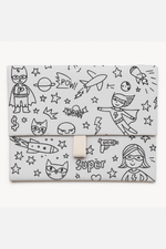 Pochette enfant en tissu à colorier superhéros lavable et réutilisable - mazzanne