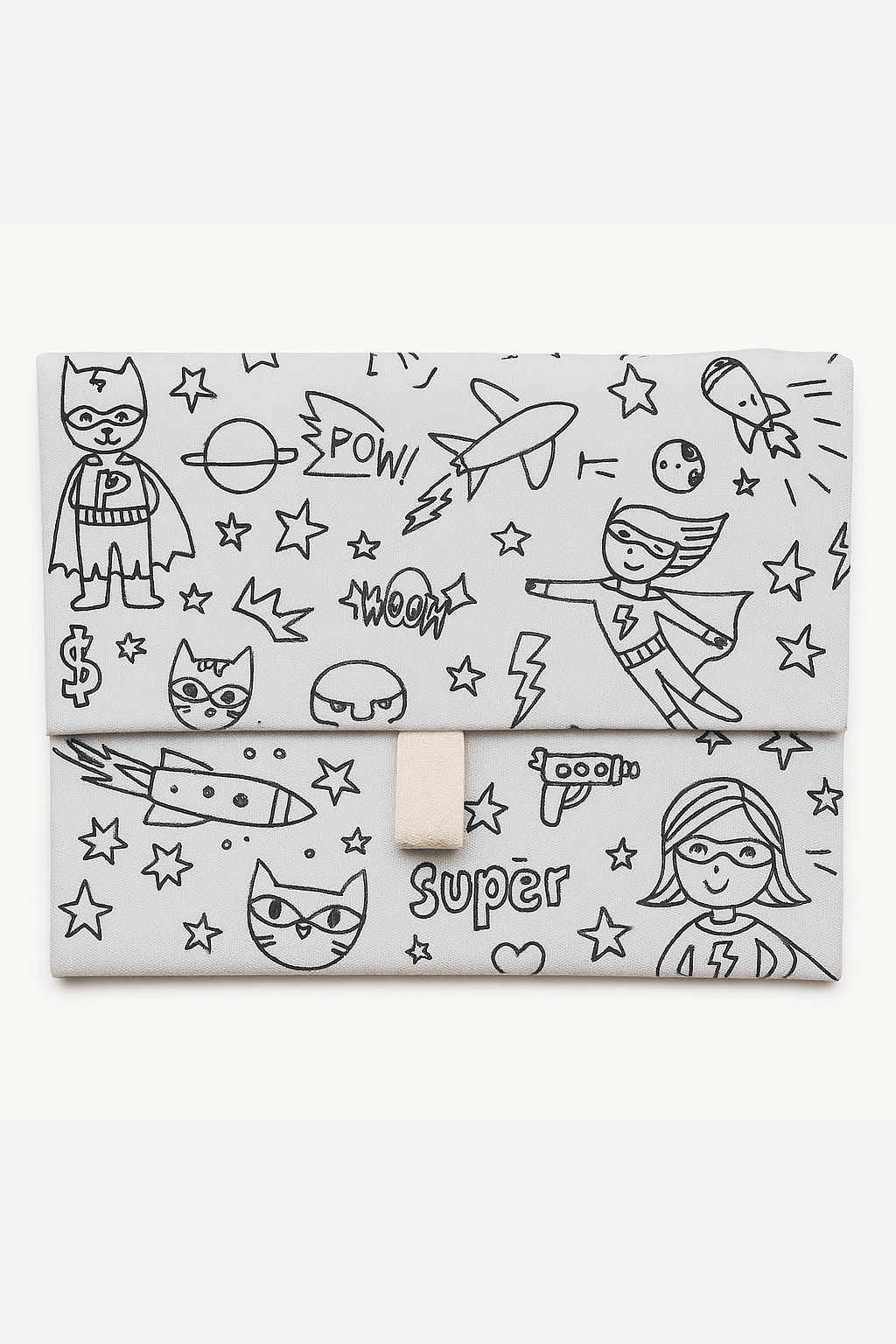 Pochette enfant en tissu à colorier superhéros lavable et réutilisable - mazzanne