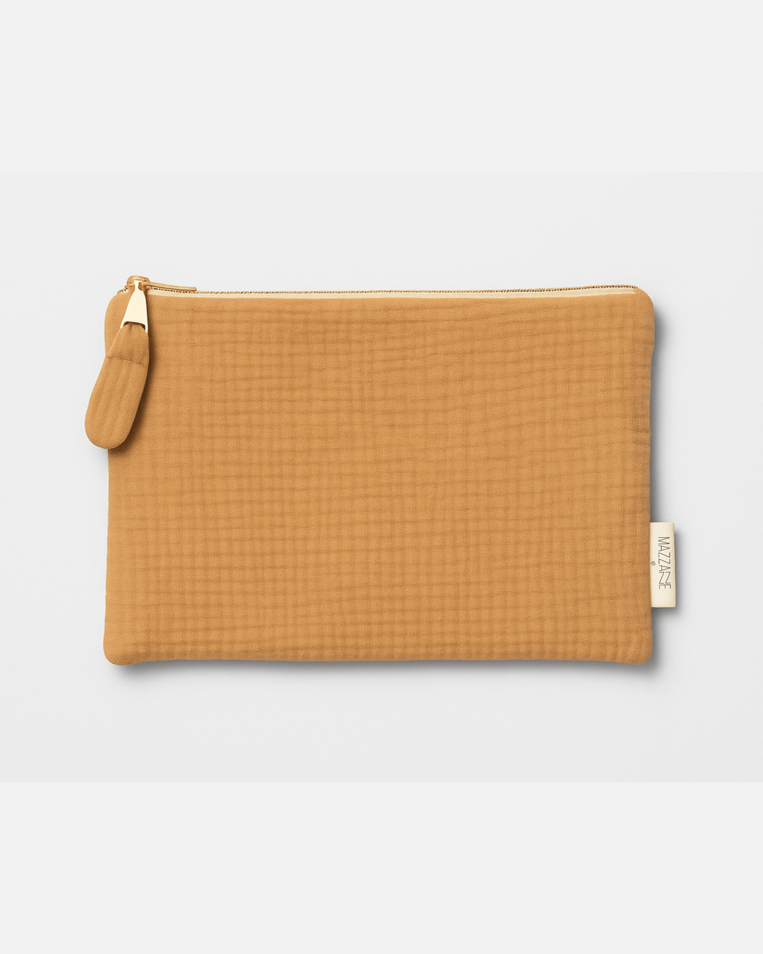 Pochette plate femme personnalisable en gaze de coton camel - mazzanne