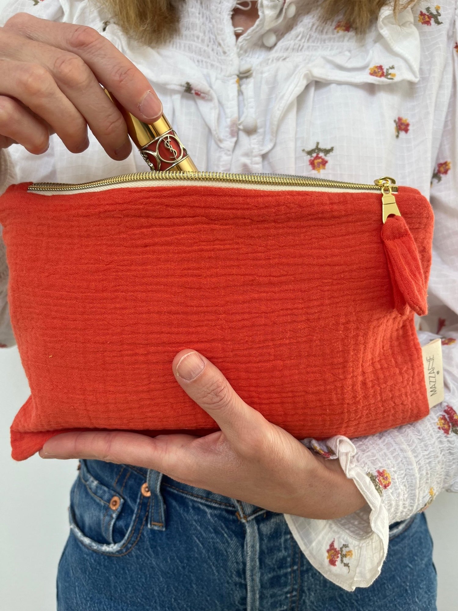 Pochette plate femme personnalisable en gaze de coton fleurs - mazzanne