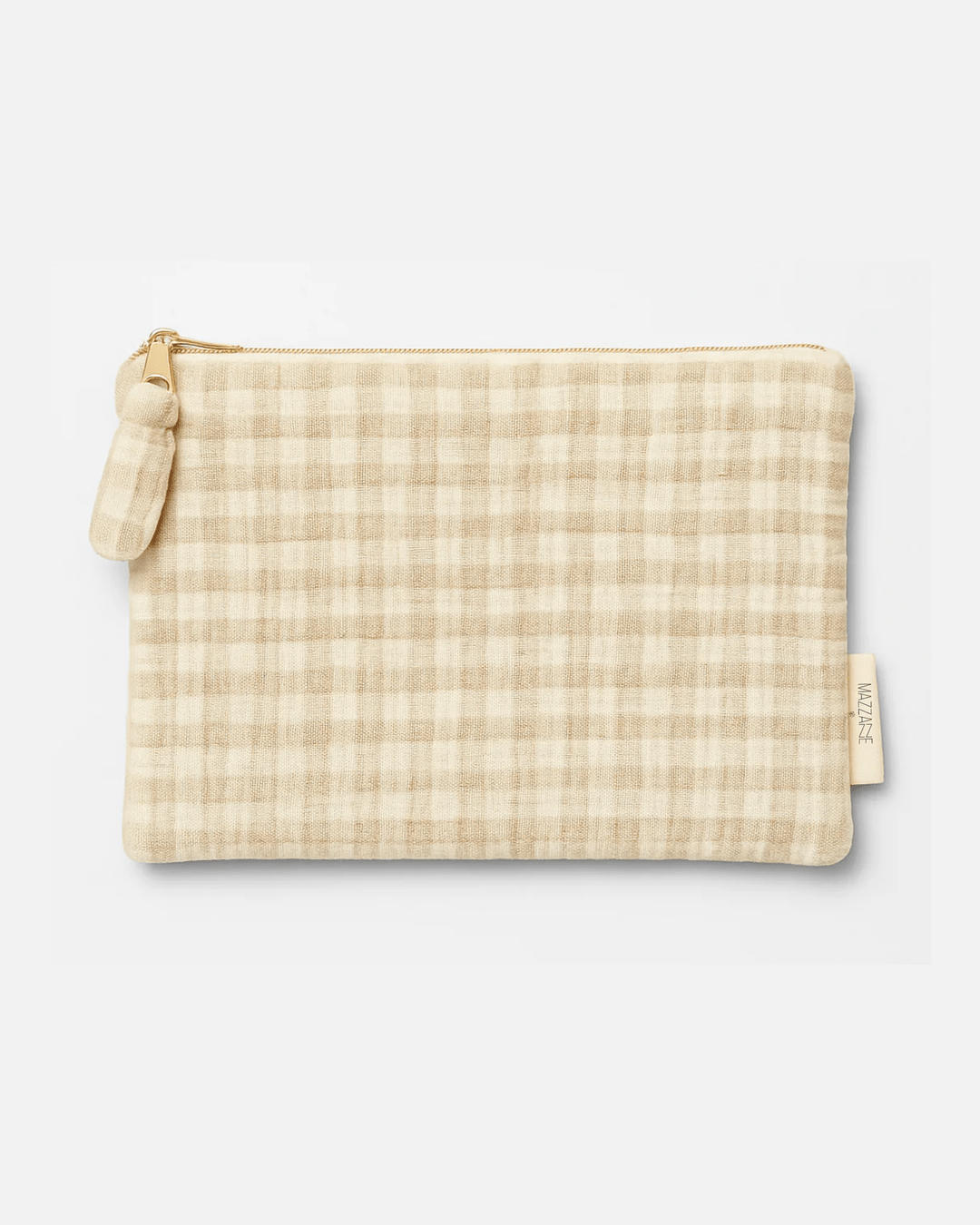 Pochette plate femme personnalisable en gaze de coton vichy beige - mazzanne