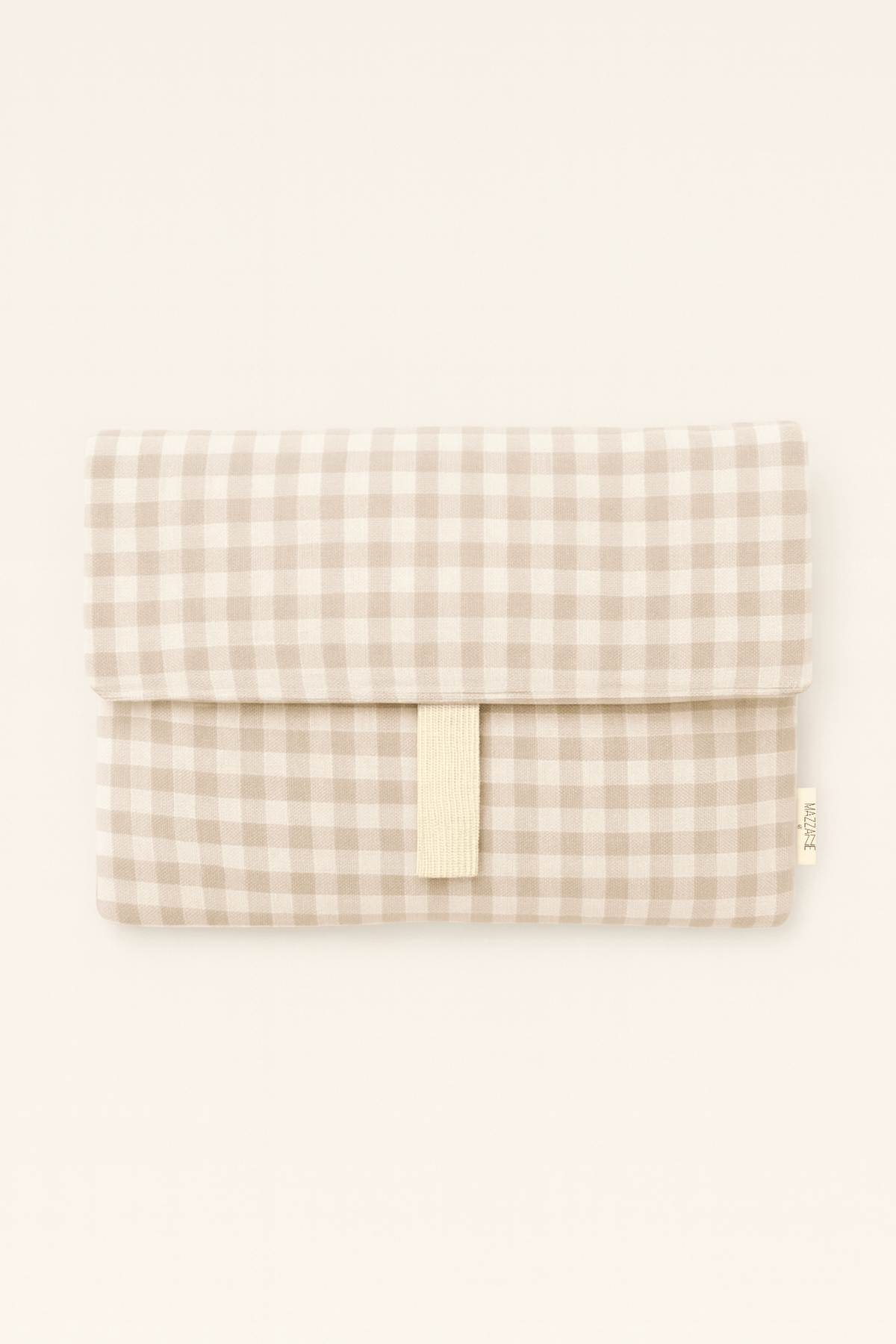 Pochette protection livre femme personnalisable en gaze de coton vichy beige - mazzanne