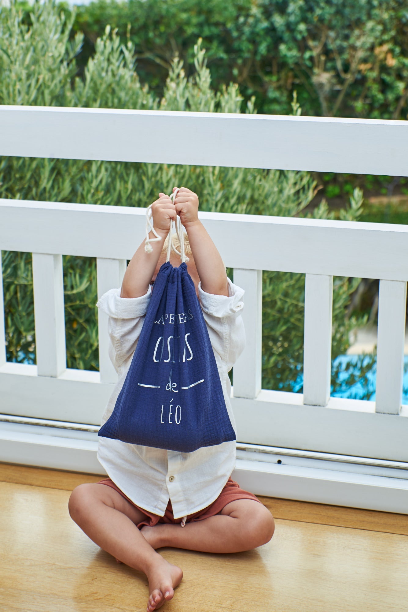 Pochon bébé et enfant personnalisable en gaze de coton bleu - mazzanne