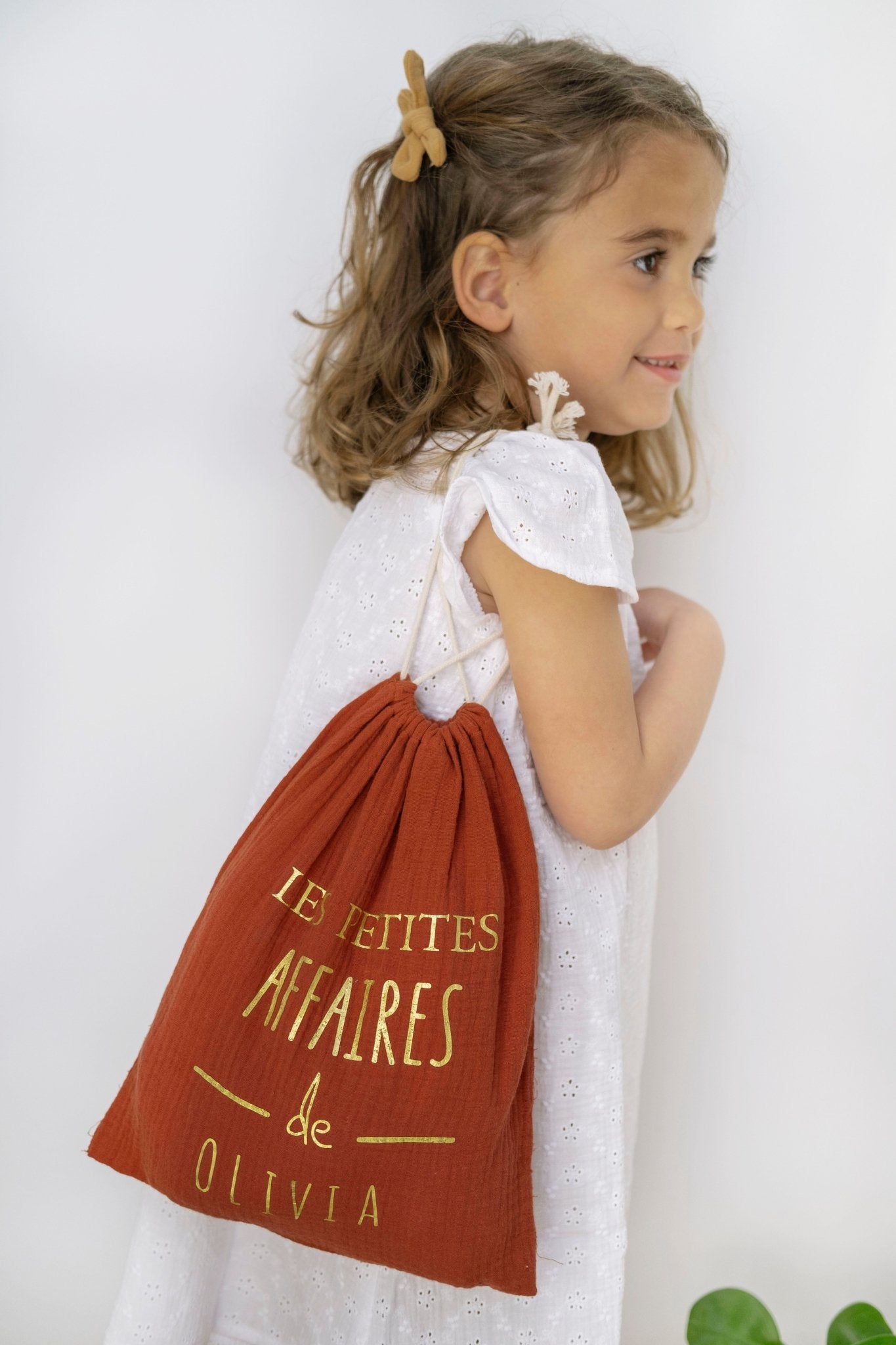 Pochon bébé et enfant personnalisable en gaze de coton terracotta - mazzanne