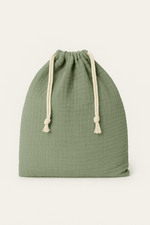 Pochon bébé et enfant personnalisable en gaze de coton vert - mazzanne