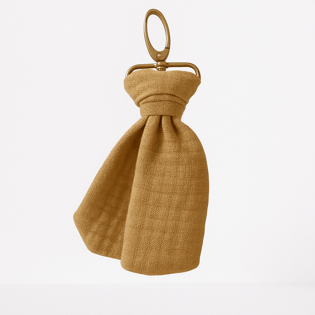 Porte - clés personnalisable femme en gaze de coton camel fait main - mazzanne