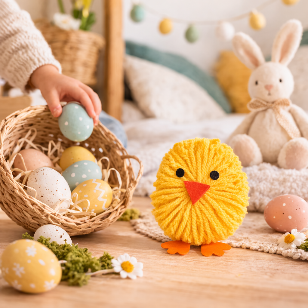 poussins de pâques en pompon de laine bricolage facile pour enfants activité diy